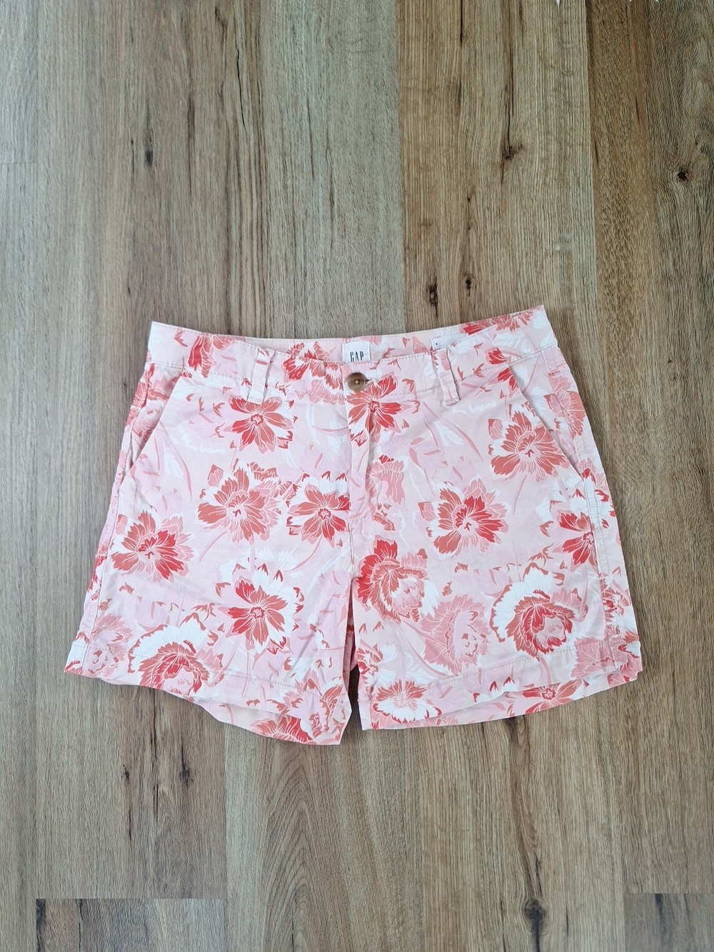 Gap Womens Pink Floral 5” City Shorts  Hawaiian Size 4 Cotton Flat Front Stretch
